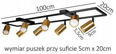 Стельовий світильник накладний 8xGU10 LED, золотий спот-прожектор, рухомі плафони, стиль лофт