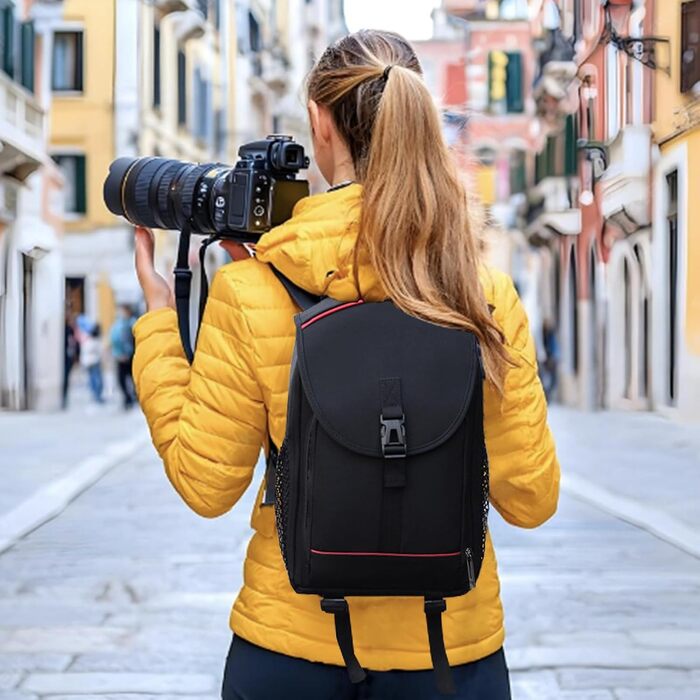 Рюкзак для камери: чорний фоторюкзак для DSLR/SLR з об'єктивом та аксесуарами