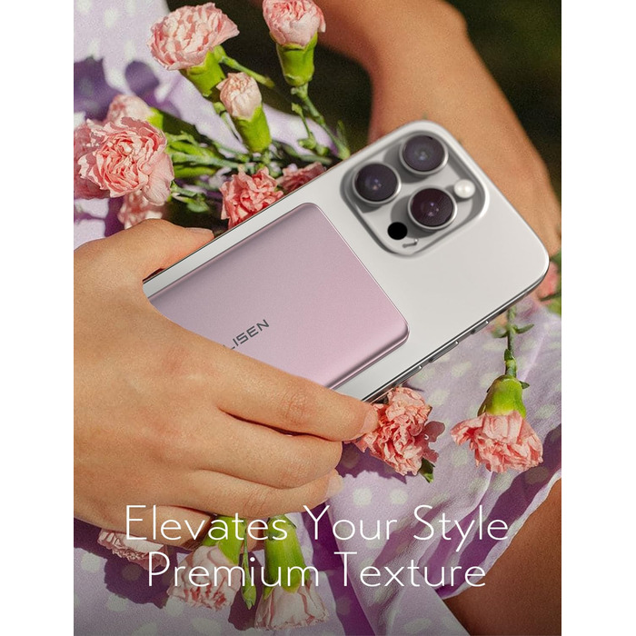 Power Bank Magsafe LISEN 5000mAh для iPhone 17/15 Pro/Max/13 - Рожевий, 18W PD USB-C, Slim, Аккумуляторний чохол, Аксесуар