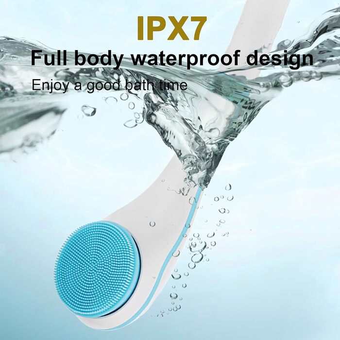 Electric Body Bath Brush with USB Charger, 6 Speed Adjustable Bath Body Brush Set Shower Brush Back Scrubber Multifunction Long Handle Massager, Long Handle (Blue)