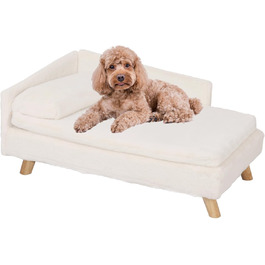 Софа для собак BingoPaw Luxus з підголівником, плюшеві подушки та дерев'яні ніжки. Зручне ліжко для собак середніх та маленьких порід, крісло для котів великих порід, 80x50x39 см, бежевий колір