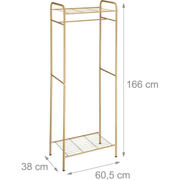Relaxdays Clothes Rack with Shelf SANDRA, Metal, Coat Stand, with Clothes Rail, Shoe Storage also for Boots, HBT: 166 x 60.5 x 38 cm, honey-brown, Honey Brown