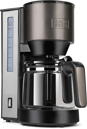 Кавоварка BLACK+DECKER BXCO870E, 870 Вт, 1,25 л, 10 чашок, з підігрівом, без перемішування, нержавіюча сталь