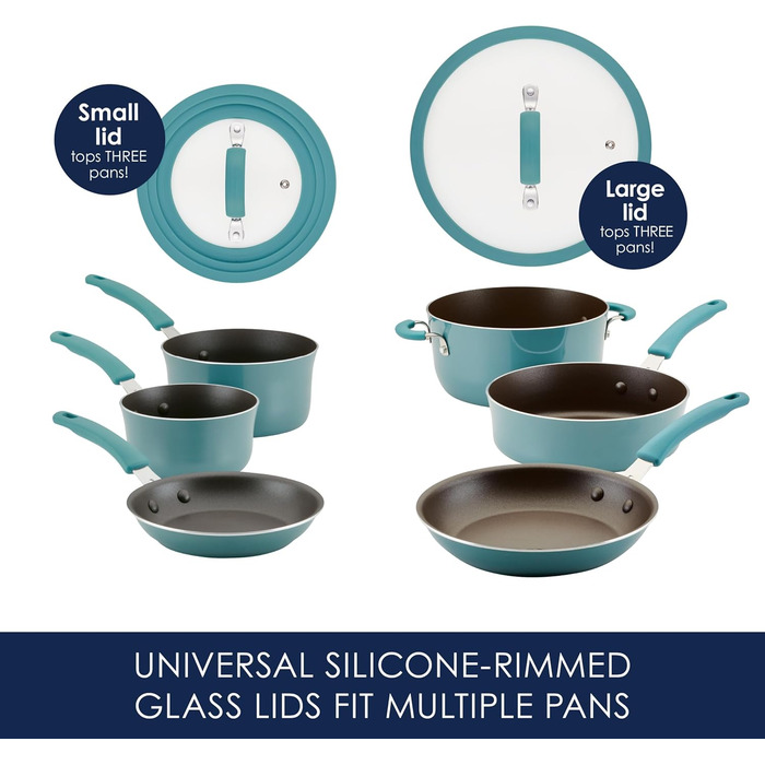 Набір кухонного посуду Rachael Ray Cook + Create, 10 предметів, антипригарне покриття, Agavenblau (блакитний)