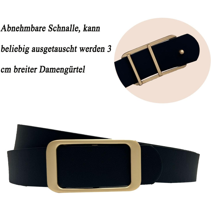 Жіночий шкіряний ремінь для джинсів, спідниць та суконь, чорний та з леопардовим принтом, змінна золота пряжка 3 см, розмір M (110 см), талія 86-96 см