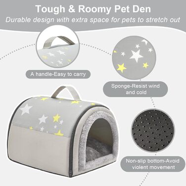 Будка для собак Jiupety, 2-в-1: котяча печера, розмір S. Підходить для собак, котів та цуценят. Тепла затишна печера-ліжко, сірий колір.