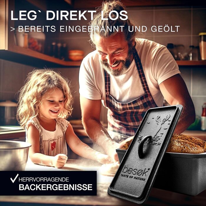 Tomorrow: Bread baking tin with lid incl. recipe booklet - 28cm cast iron baking tin for baking bread, accessories - loaf tin, toast bread tin, loaf tin, baking dish, loaf tin, rectangular bread tin