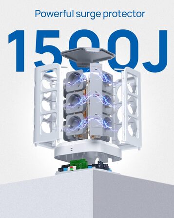 Стедова вежа KOOSLA з 12 розетками, захистом від перенапруги (4000W/16A), 6 USB-портів (20W USB-C), 2м, для офісу, кухні, столу (білий)