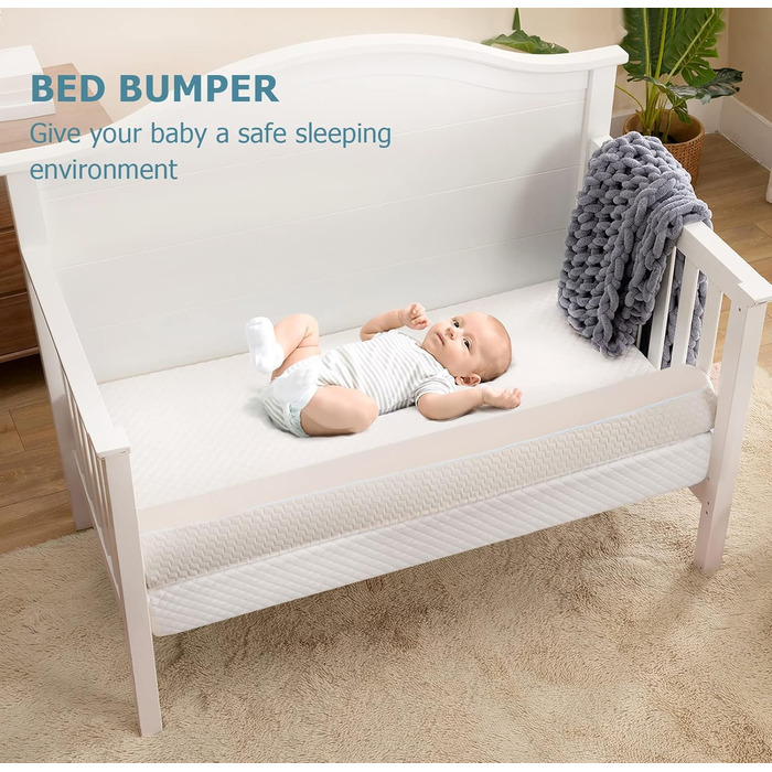 HBselect Crib Rail Guard with Removable Cover for Toddler Baby Kids Fully Soft Bed Rail Bed Edge Fall Protection 132 x 18 x 11.5 cm, Single Pack white (1 pcs) White (1 Piece)