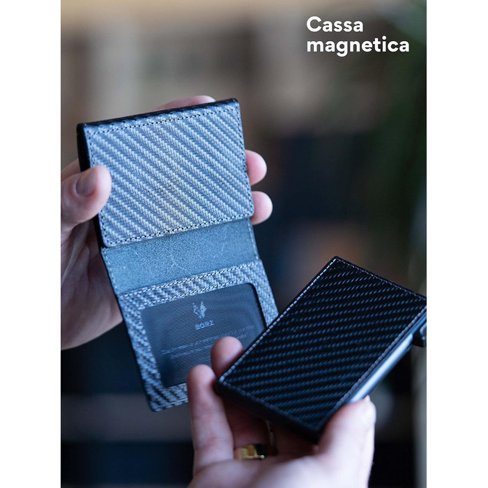 MAXUS MAGNETIC 2: Тонкий гаманець з відділом для монет, сумісний з AirTag, RFID захистом, з натуральної шкіри (Carbon Leather - Sky Blue Case)