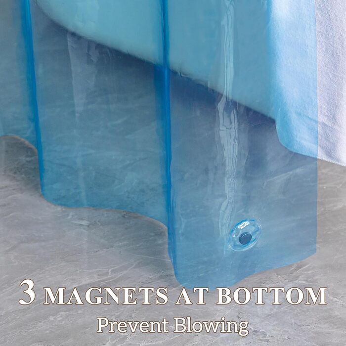 Шторка для душу Barossa Design з EVA, без петель, 180x188 см, блакитна, з магнітами