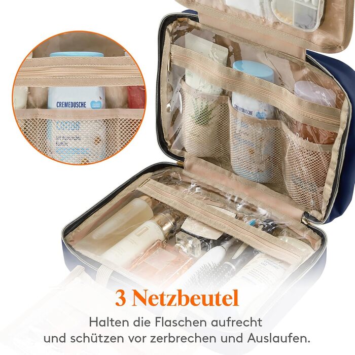 Сумка для косметики та туалетних аксесуарів Lifewit для подорожей, велика органайзер з гачком, прозора кишеня для гігієнічних засобів, темно-синій, L