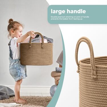 Rieeyrslza Laundry Basket for Blankets 32L Woven Laundry Collector Cotton Rope Basket Foldable Versatile Storage Basket with Handles Suitable for Living Room and Bedroom (Jute)