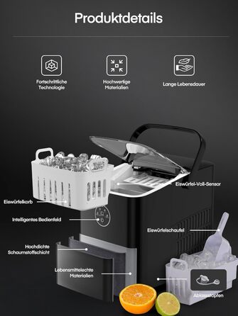 Машина для приготування льоду FOHERE 14 кг, 24 години, чорна. Виготовляє 8 кубиків за 6 хвилин, 2 розміри кубиків льоду, самоочищення, з ручкою, лопаткою та кошиком. Ідеально для вечірок, офісу, кемпінгу.