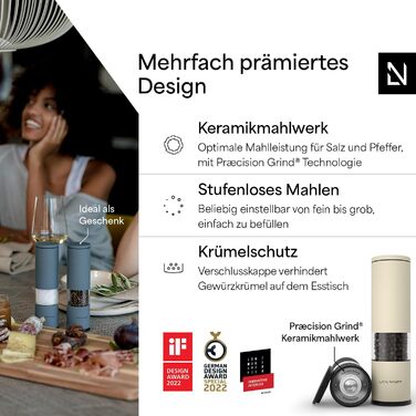 Набір ручних мельниць для солі та перцю LARS NYSØM з регульованою керамічною жорнами | Мельниці з нержавіючої сталі | Дизайнерський набір спецій (2 шт.) (Коричневий/Бежевий)