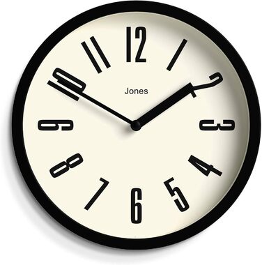 JONES CLOCKS® Hot Tub Wall Clock | Small Retro Round Clock | 20cm | Easy-to-read numbers | Ideal for kitchen, office, kids' room, or any small space (Black)