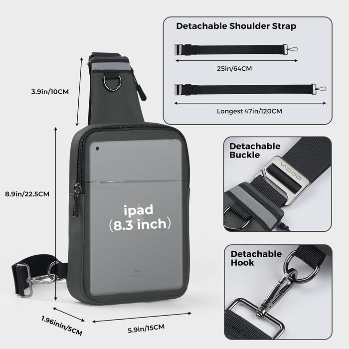 Сумка на груди Broadream: водонепроникна, RFID-захист, для туризму та спорту (сірий)