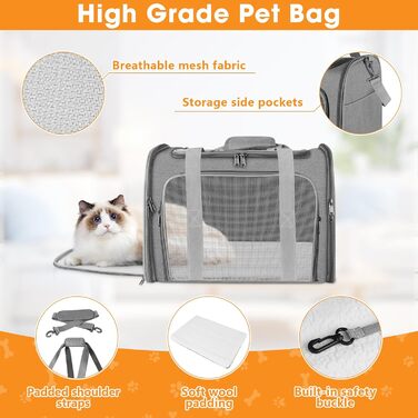 Транспортна сумка для кота та собаки, 45x30x30 см. Складана та дихаюча переноска для кота та середнього собаки. Ідеально для подорожей на авто