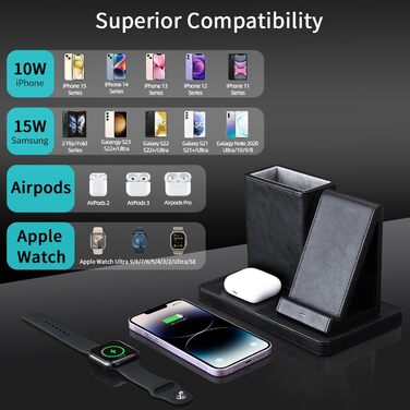KINGFOM 3-в-1 Індукційна Зарядна Станція: для iPhone, iWatch, AirPods - Чорний