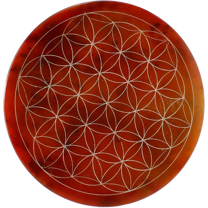 Speckstein coaster set with Flower of Life design • 7 colors • Chakra colors • Ø 10 cm • Handmade • Engraved • Round • Spiritual wall decoration & table decor • 7 pieces