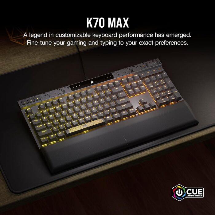 Ігрова механічна клавіатура Corsair K70 RGB MAX з магнітними перемикачами MGX, PBT Double-Shot клавіші, iCUE сумісність, QWERTY NA розкладка, сталевий колір