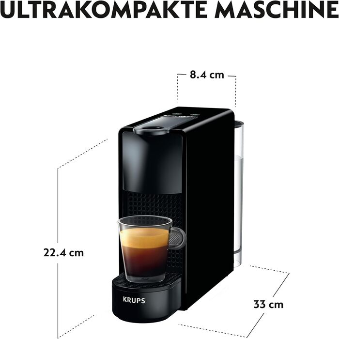 Кавова капсульна машина Nespresso Krups XN1108 Essenza Mini, 19 бар, 1260 Вт, 0,6 л, енергозбереження, чорна, без капучинатора