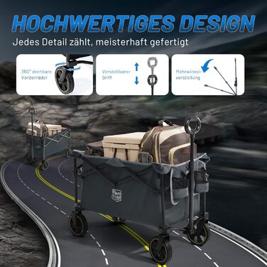 Універсальний складаний візок Timber Ridge Bollerwagen 200L з підсклянником, регульованою ручкою, для пляжу, кемпінгу, саду, максимальне навантаження 150 кг (Сірий)