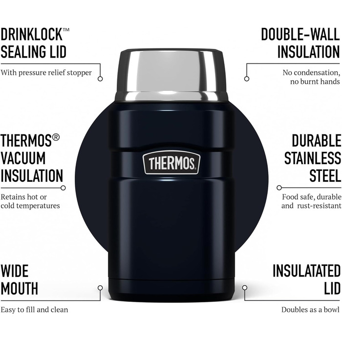 Термос ізольований, 710 мл, нержавіюча сталь, колір Midnight Blue (синій)