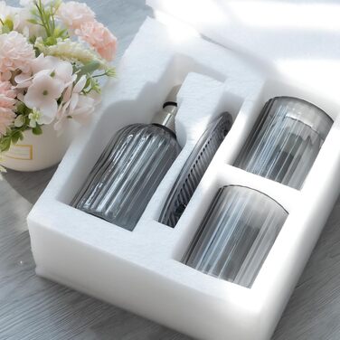 Umimile Bathroom Accessories Set, 6-Piece, Green Glass, Complete Toothbrush Holder, Cup, Lotion Dispenser, Soap Dish, Vanity Tray, Aromatherapy Cup for Apartment, Bathroom Decor (Black, 4 Pcs Bathroom Set)
