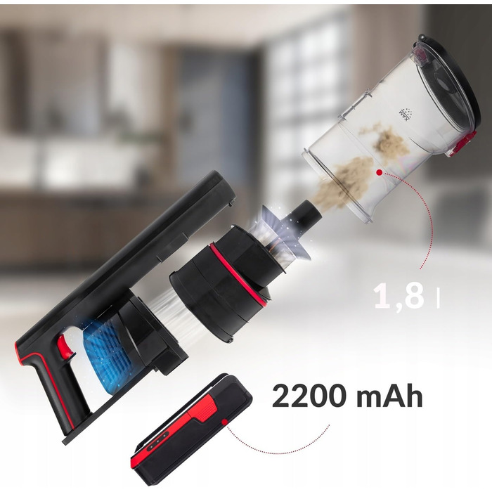 Бездротовий акумуляторний пилосос Lehmann 3-в-1 з HEPA-фільтром та LED-щіткою, 45 хв роботи, 1.8л контейнер, для тварин, килимів, авто