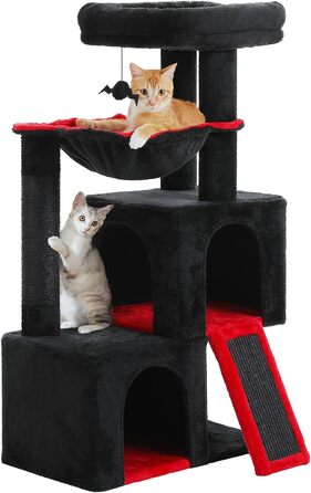 Дім-кігтеточка для котів PETEPELA 104 см з гамаком, перинаю та ігровим м'ячиком, чорний