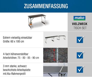Складний алюмінієвий стіл для кемпінгу з 4 табуретами – міцний, регульований, 100x60x90 см