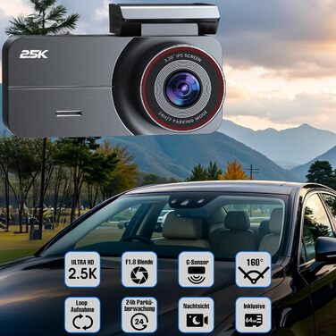 Відеореєстратор автомобільний Dual 2.5K QHD (передній + задній) з нічним баченням, картом 64GB та паркувальним режимом, чорний