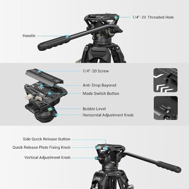 SMALLRIG Штатив відео, 186 см, для DSLR, Camcorder, камер, вантажопідйомність 8 кг - 3751B