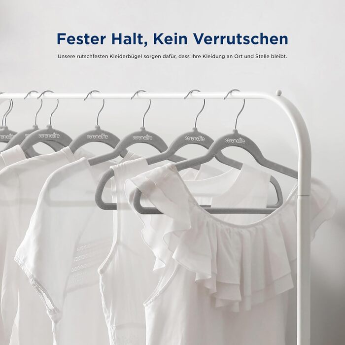 Плечики для одягу SereneLife 10 шт. з оксамиту – економія місця, неслизькі, поворотний гачок 360°, для зберігання та організації одягу, сірі