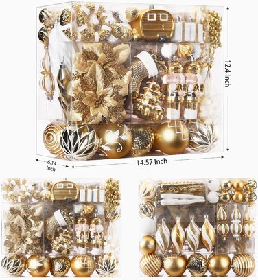 Набір прикрас для ялинки Shareconn 135 шт: міцні ялинкові кулі різних розмірів та кольорів (червоний, зелений, золотий)