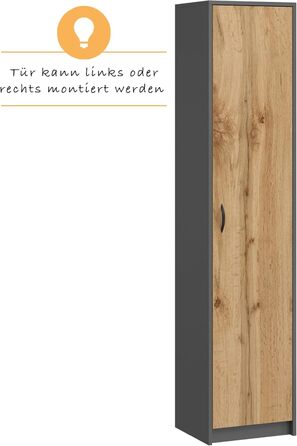 Bookshelf Wardrobe Shelf White 40cm wide 180cm high Cabinet Organizer Multi-purpose Cabinet with 4 adjustable shelves Filing cabinet Shelf Wall narrow Wood for bedroom hallway basement office (Anthracite Oak)