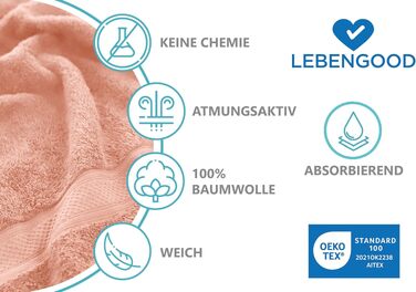 Набір рушників LEBENGOOD 10 предметів, 100% бавовна, Oeko-TEX, м'які та гігроскопічні для ванної та гостей, колір Nude (2 великих, 2 середніх, 4 маленьких рушники)