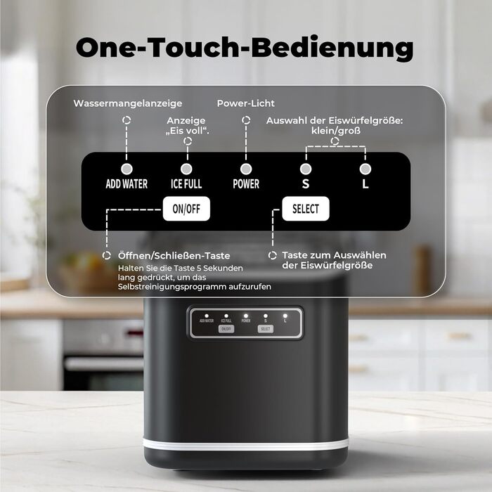 Acmeenjoy Ice Maker - Self-Cleaning Ice Machine for Kitchen, Bar, Office & Party - Makes 9 Ice Cubes in 6-8 Minutes, 12KG in 24H