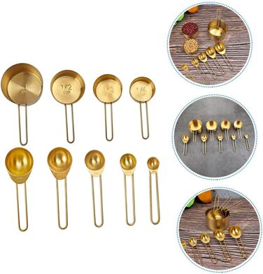DECHOUS 2-Piece Measuring Spoon and Measuring Cup Set in Stainless Steel for Moving In, Christmas Gift, Mixing, Measuring, Measuring Cup Holder, Kitchen Accessories, Professional Measuring Cup, Stainless Steel, Golden