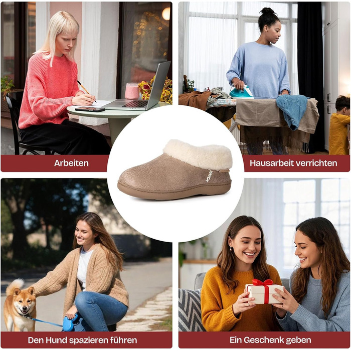 Тапочки домовиті жіночі EverFoams зимові, антиковзні, теплі, з м'якого плюшу та піною з пам'яттю, 38/39 EU, тауп