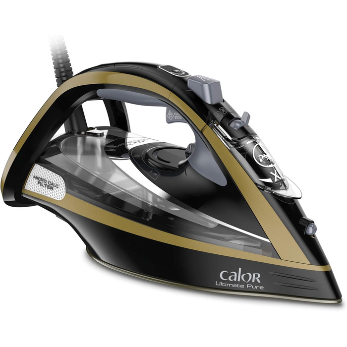 Відпарювач дорожній Calor Pure Dampfbügeleisen FV9839C0 - чорний/золотий (3000 Вт, 350 мл, 260 г/хв)