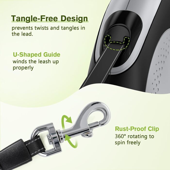 Рулетка для собак Pecute 8м, 50 кг, зелена/сіра, антизаплутування, швидке гальмування