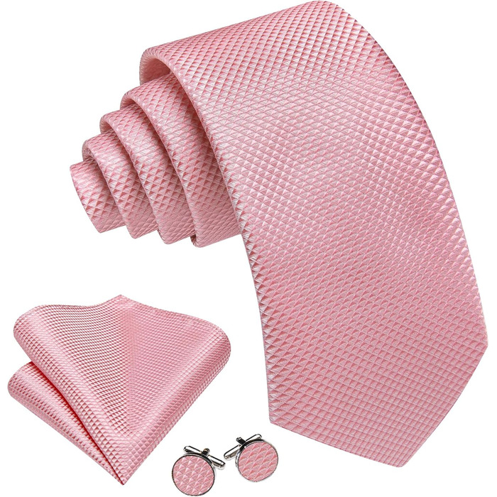 Комплект краваток Barry.Wang: краватка, кишеньковий хустинка та запонки (солідно-рожевий) для весілля та ділових зустрічей