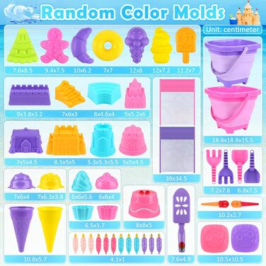 Joyreal 49 Pcs Sand Toy ICE Girl Boy - Sandbox Toys Beach Toys Children's Play Stable with Sand Shovel, Folding Bucket, Sand Molds, Mesh Bag Beach for Kids