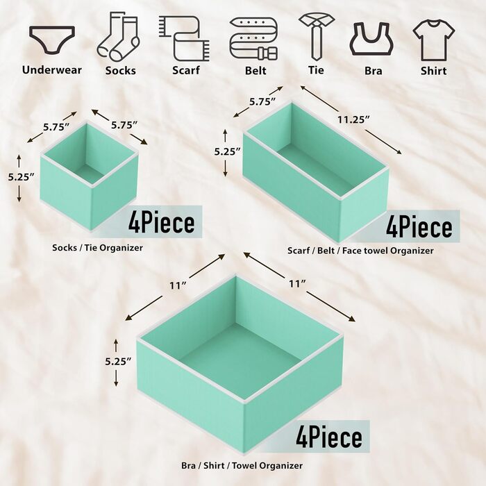 Simple Houseware Foldable Drawer Organizer for Clothing/Underwear/Panty/Jumpsuit, 12-Piece Set, (Set of 12, Turquoise/Getaway, Solid (Getaway Solids))
