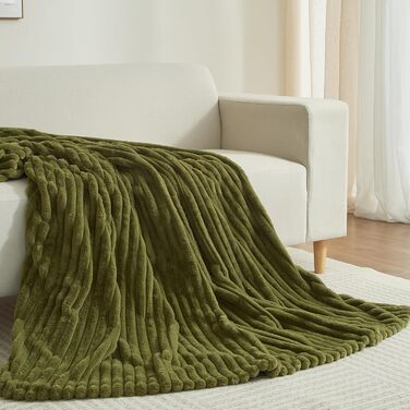 М'яка плюшева ковдра Luofanfei 180x200 см, салатово-кремовий колір, з ефектом 'пухирців', тепла флісова ковдра для спальні, офісу, дивана.