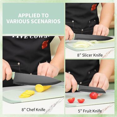 Набір кухонних ножів Messerblock з 16 частинами: ножі, обробна дошка, захист пальців, точилка та кухорізаки. Професійний набір для дому (зелений)