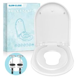 Сидіння для унітаза Soft Close (гігієнічне), біле, форма D/U, з мікроліфтом, протиковзкими стійками та металевими гвинтами для стандартних круглих унітазів