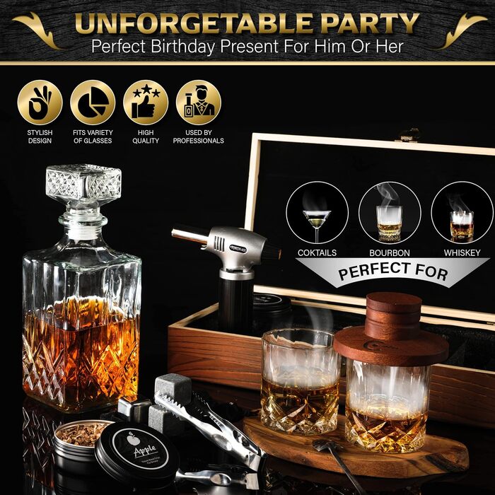 Набір для копчення коктейлів з ліхтариком - Smoke Egg Set для віскі та бурбон, включаючи коробку для копчення, тирсу та аксесуари